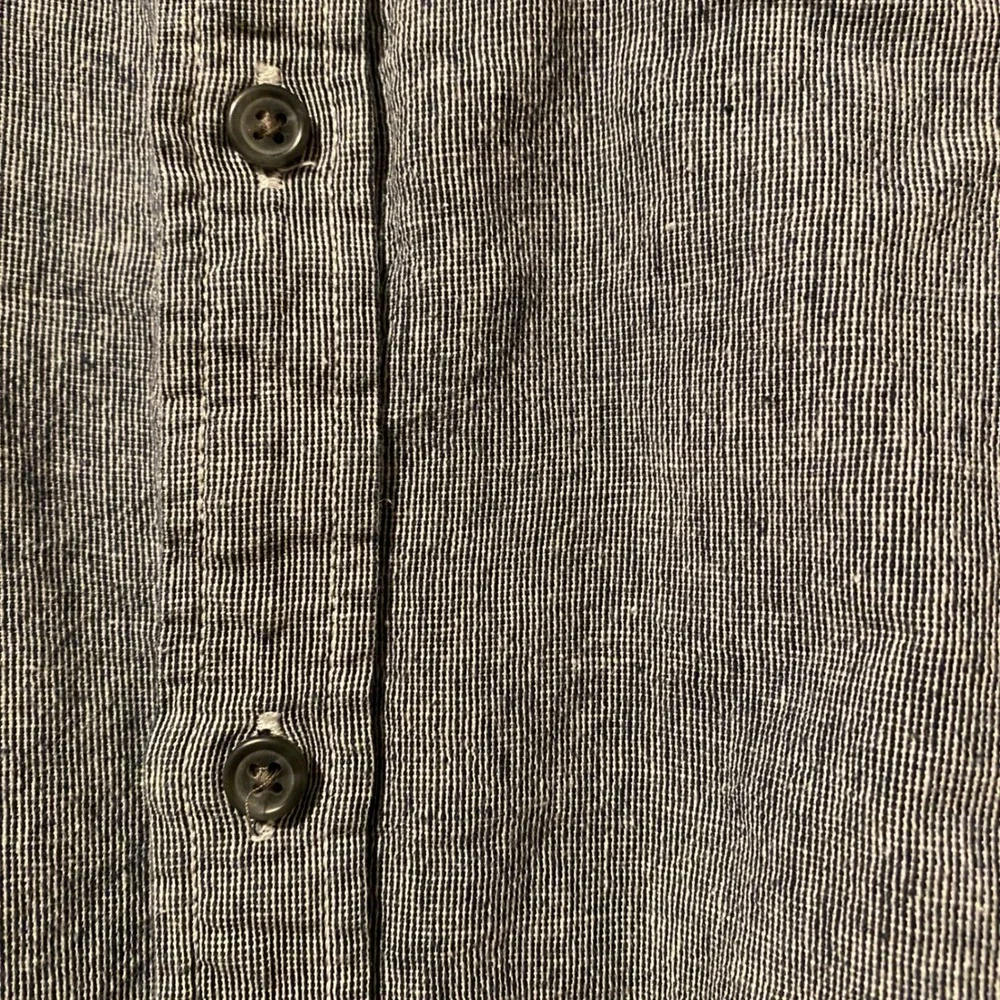 Banana Republic Mens Untucked Fit Linen Button Down Shirt Blue Micro Stripe M
